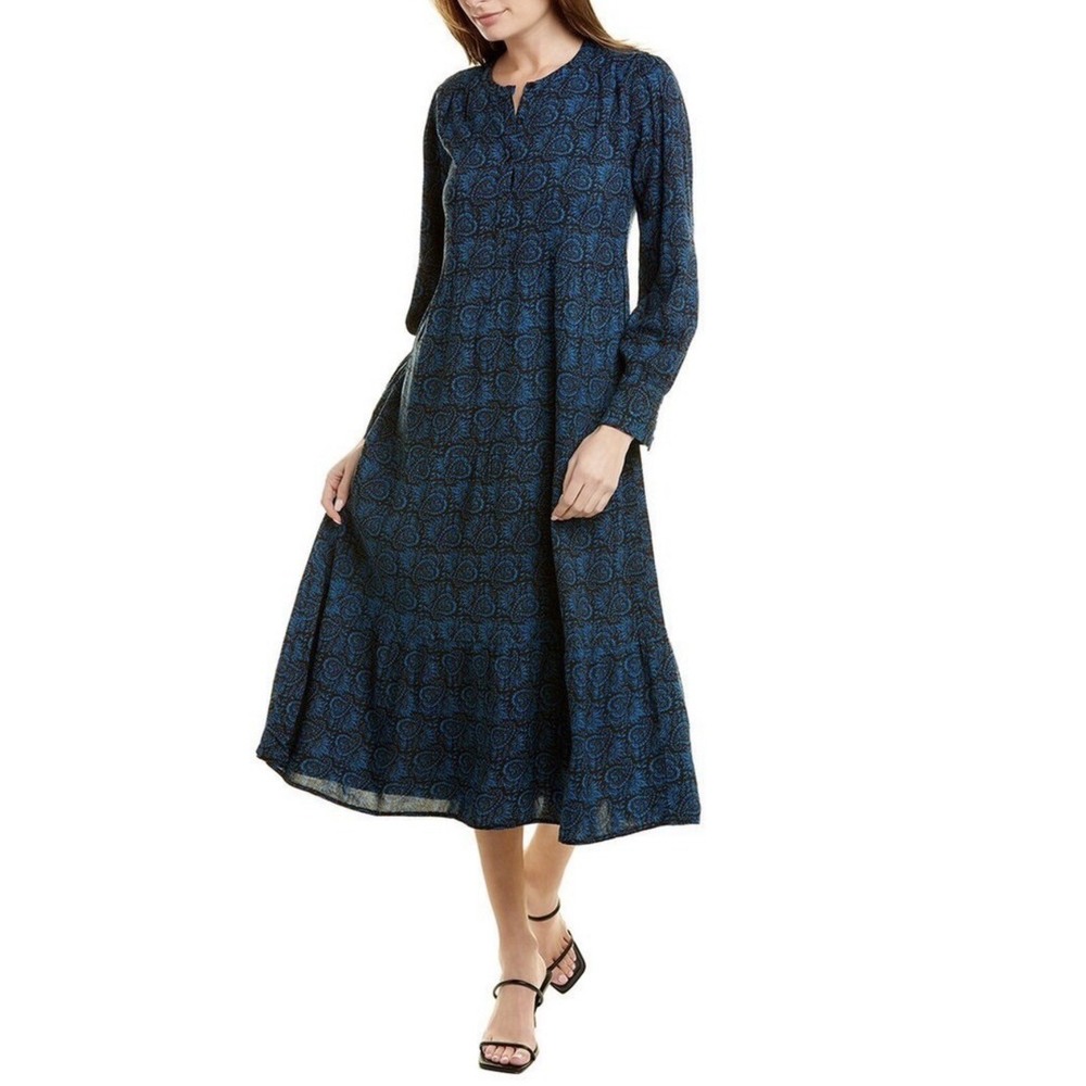 Anna Kay Long Sleeve Maxi Dress Women's‎ Size Medium Buttons Tiered Boho Blue